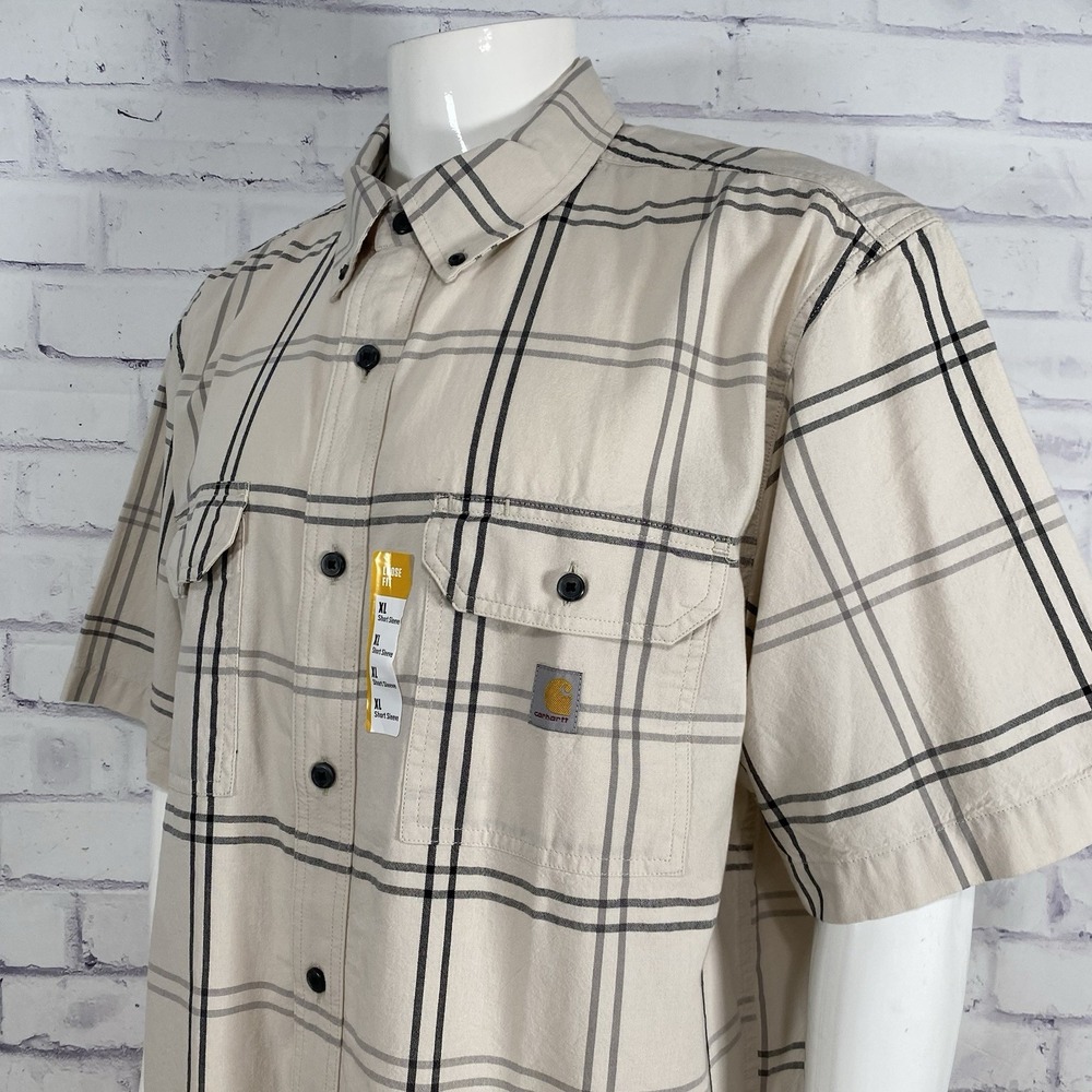 Carhartt Shirt Mens XL Plaid Loose Fit Midweight Short Sleeve Pockets TW4625 NWT